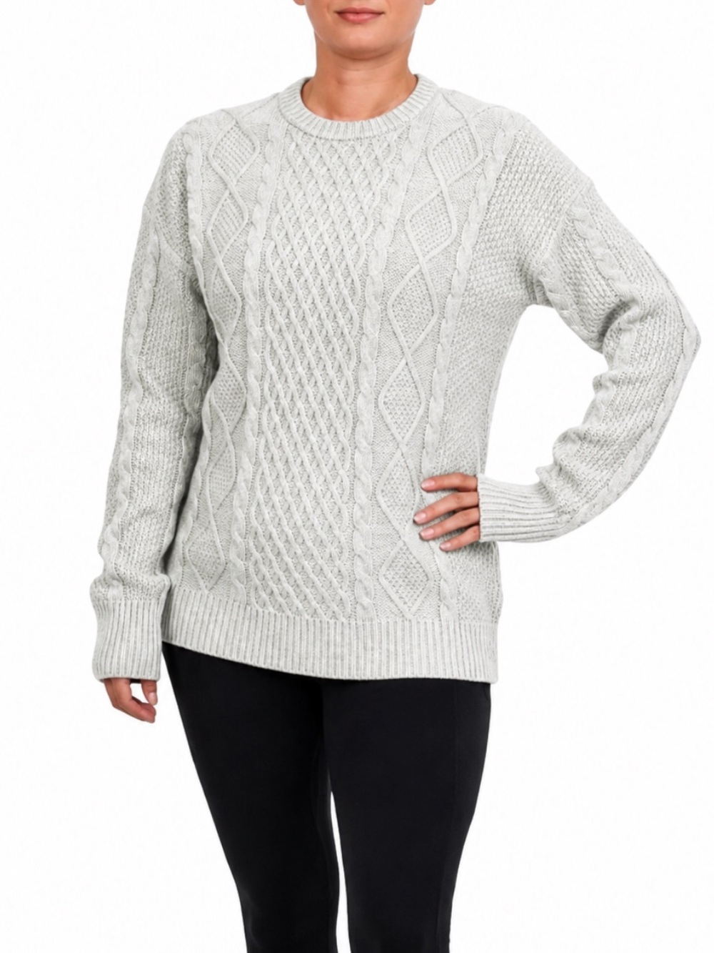 Kersh Merino Wool Cable Knit Sweater Grey Medium